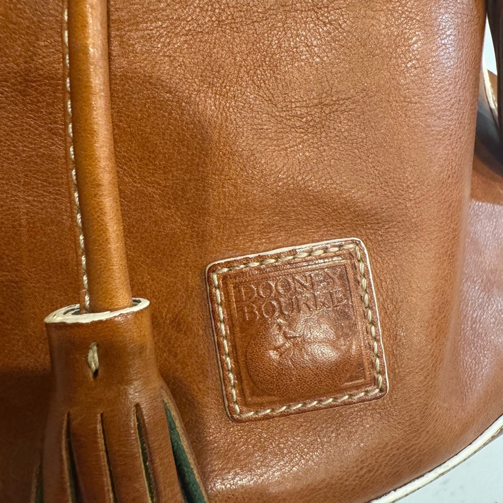 Dooney & Bourke Tan Leather Drawstring Bucket Bag with Tassels - Picture 4 of 6